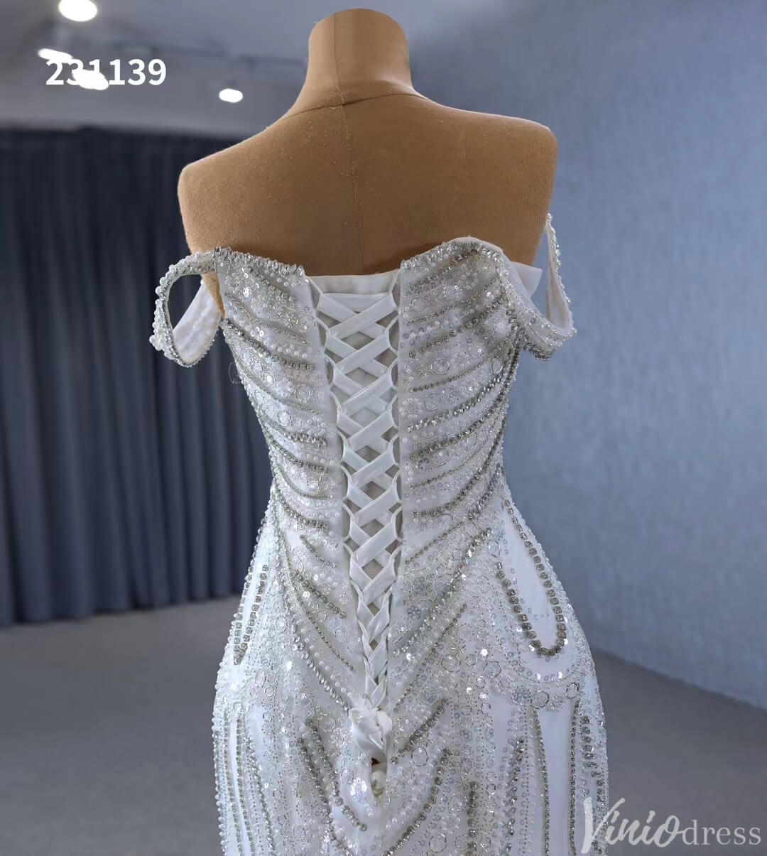 Luxury Beaded Mermaid Wedding Dresses Off the Shoulder 231139-wedding dresses 2025 -Viniodress-Ivory-Custom Size-