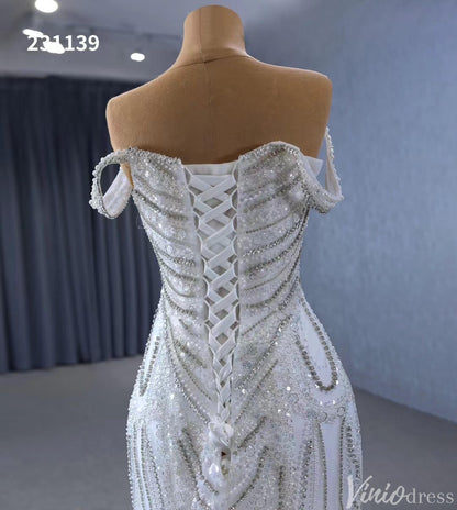 Luxury Beaded Mermaid Wedding Dresses Off the Shoulder 231139-wedding dresses 2025 -Viniodress-Ivory-Custom Size-
