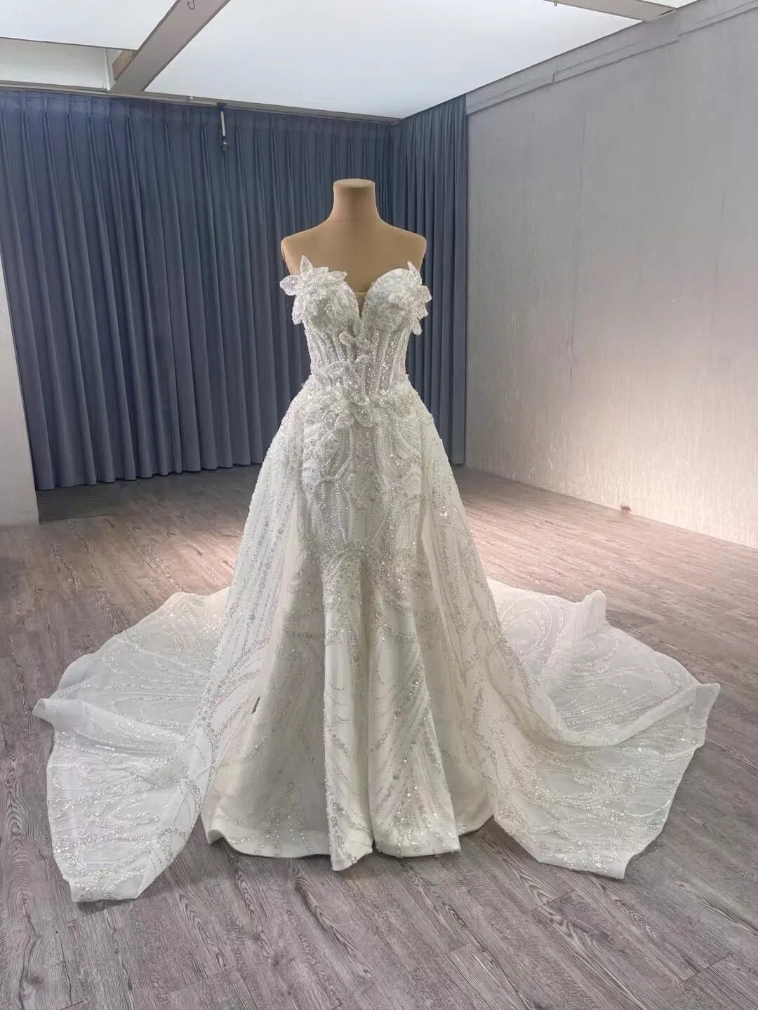 Luxury Beaded Mermaid Wedding Dresses Overskirt Corset Back 241092-wedding dresses 2025 -Viniodress-Ivory-Custom Size-