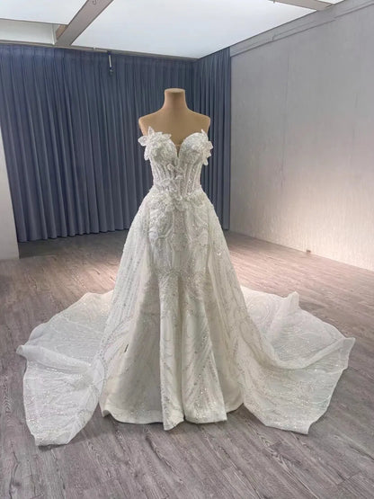 Luxury Beaded Mermaid Wedding Dresses Overskirt Corset Back 241092-wedding dresses 2025 -Viniodress-Ivory-Custom Size-