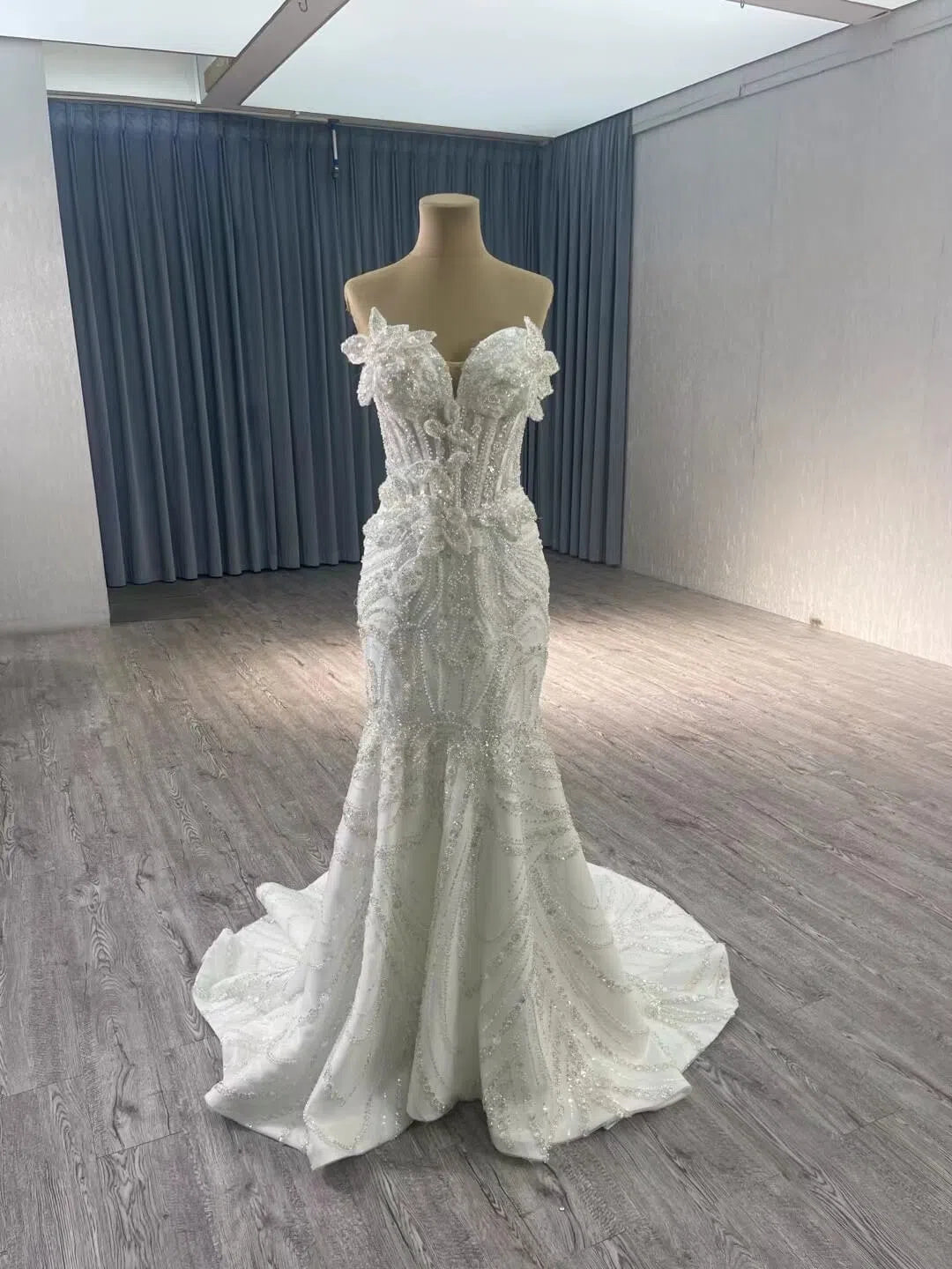 Luxury Beaded Mermaid Wedding Dresses Overskirt Corset Back 241092-wedding dresses 2025 -Viniodress-Ivory-Custom Size-