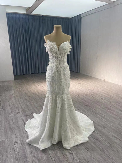 Luxury Beaded Mermaid Wedding Dresses Overskirt Corset Back 241092-wedding dresses 2025 -Viniodress-Ivory-Custom Size-