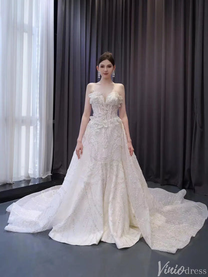 Luxury Beaded Mermaid Wedding Dresses Overskirt Corset Back 241092-wedding dresses 2025 -Viniodress-Ivory-Custom Size-