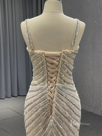 Luxury Beaded Mermaid Wedding Dresses Spaghetti Strap Bridal Gown 241019-wedding dresses 2025 -Viniodress-Champagne-Custom Size-