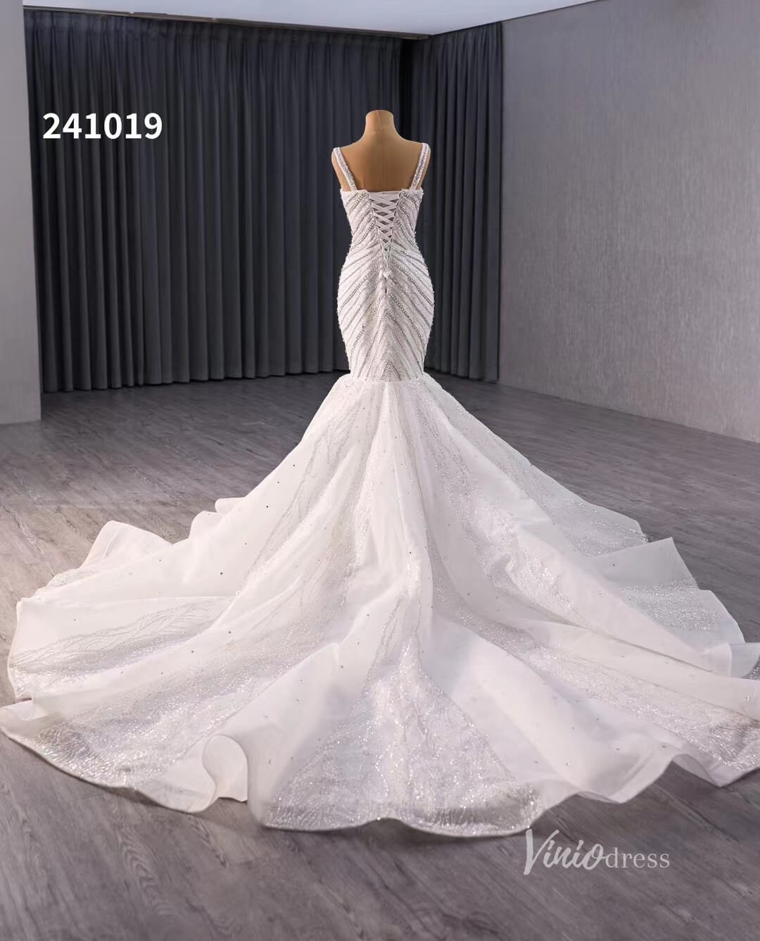 Luxury Beaded Mermaid Wedding Dresses Spaghetti Strap Bridal Gown 241019-wedding dresses 2025 -Viniodress-Champagne-Custom Size-