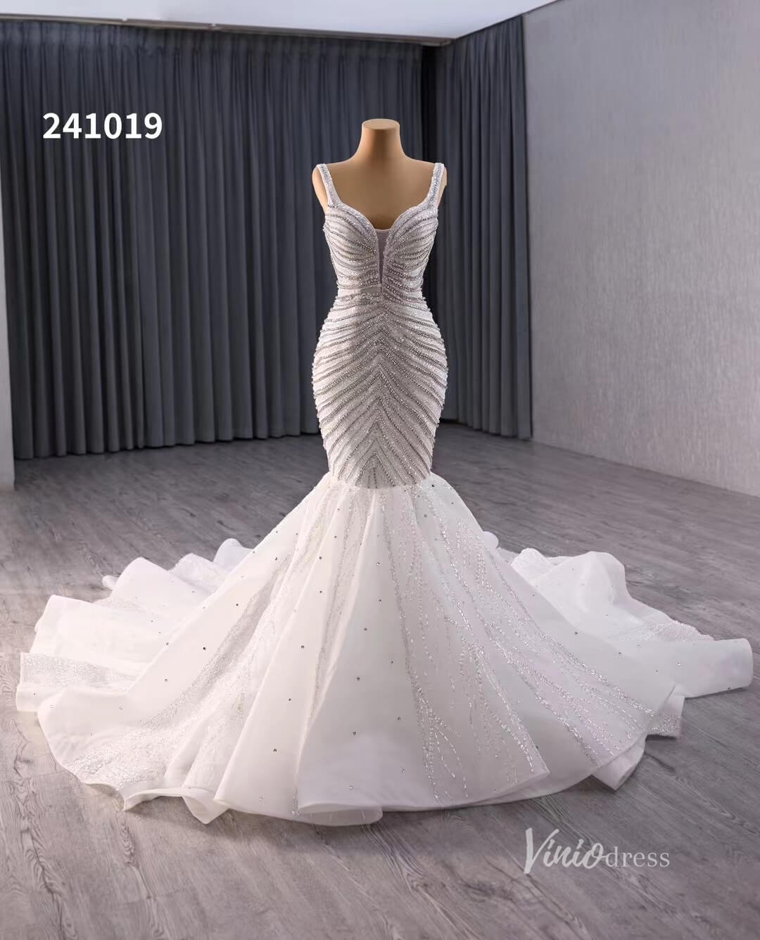 Luxury Beaded Mermaid Wedding Dresses Spaghetti Strap Bridal Gown 241019-wedding dresses 2025 -Viniodress-Ivory-Custom Size-