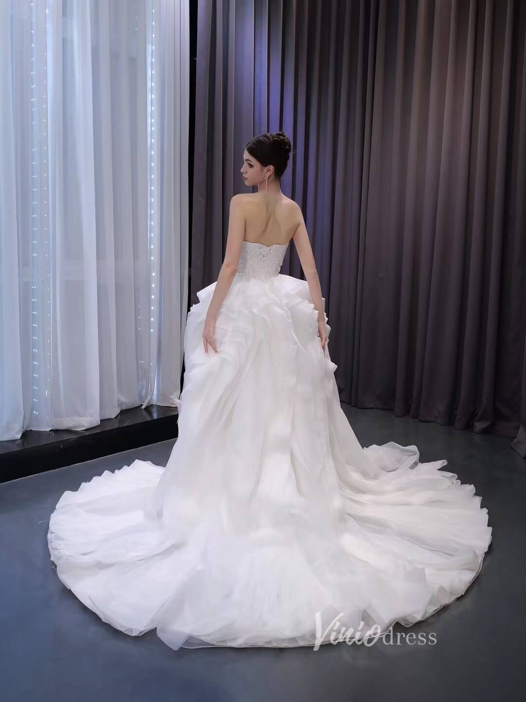 Luxury Beaded Mermaid Wedding Dresses with Ruffle Overskirt Train 222233-wedding dresses 2025 -Viniodress-Ivory-Custom Size-