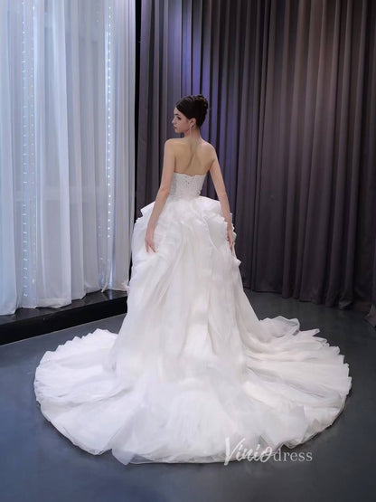 Luxury Beaded Mermaid Wedding Dresses with Ruffle Overskirt Train 222233-wedding dresses 2025 -Viniodress-Ivory-Custom Size-