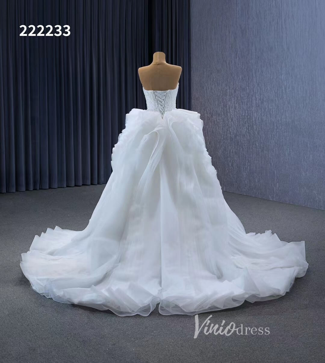 Luxury Beaded Mermaid Wedding Dresses with Ruffle Overskirt Train 222233-wedding dresses 2025 -Viniodress-Ivory-Custom Size-