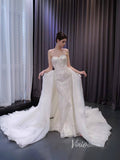 Vestidos de novia de sirena con cuentas de lujo y cola con falda y volantes 222233