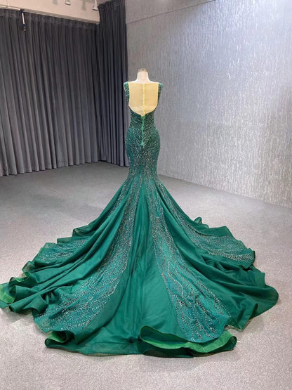 Luxury Beaded Mermaid White Wedding Dresses 222147-wedding dresses 2025 -Viniodress-Green-Custom Size-