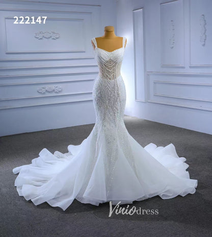 Luxury Beaded Mermaid White Wedding Dresses 222147-wedding dresses 2025 -Viniodress-Green-Custom Size-