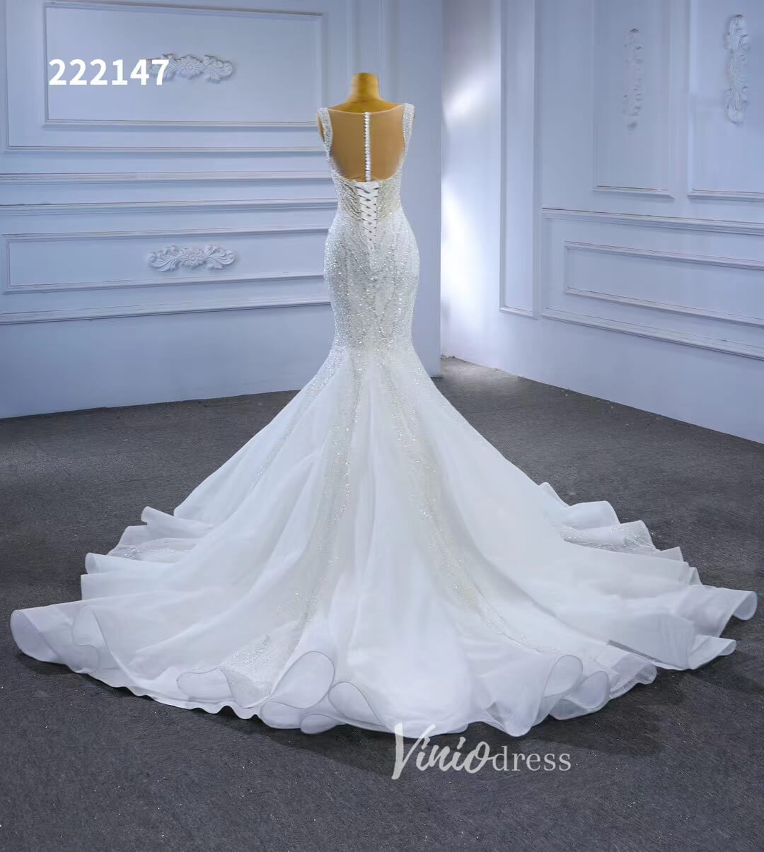 Luxury Beaded Mermaid White Wedding Dresses 222147-wedding dresses 2025 -Viniodress-Green-Custom Size-