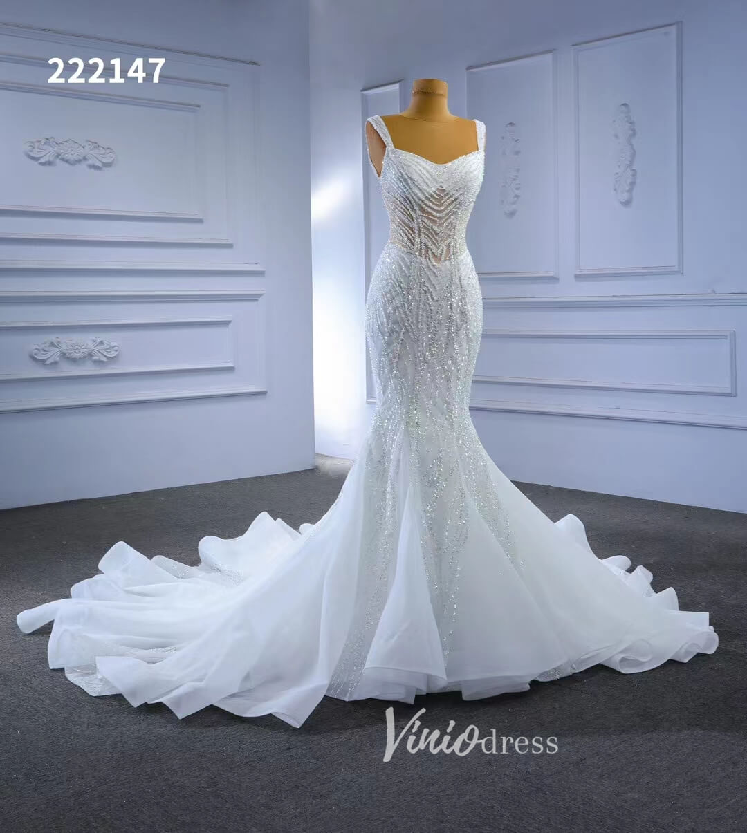 Luxury Beaded Mermaid White Wedding Dresses 222147-wedding dresses 2025 -Viniodress-Green-Custom Size-