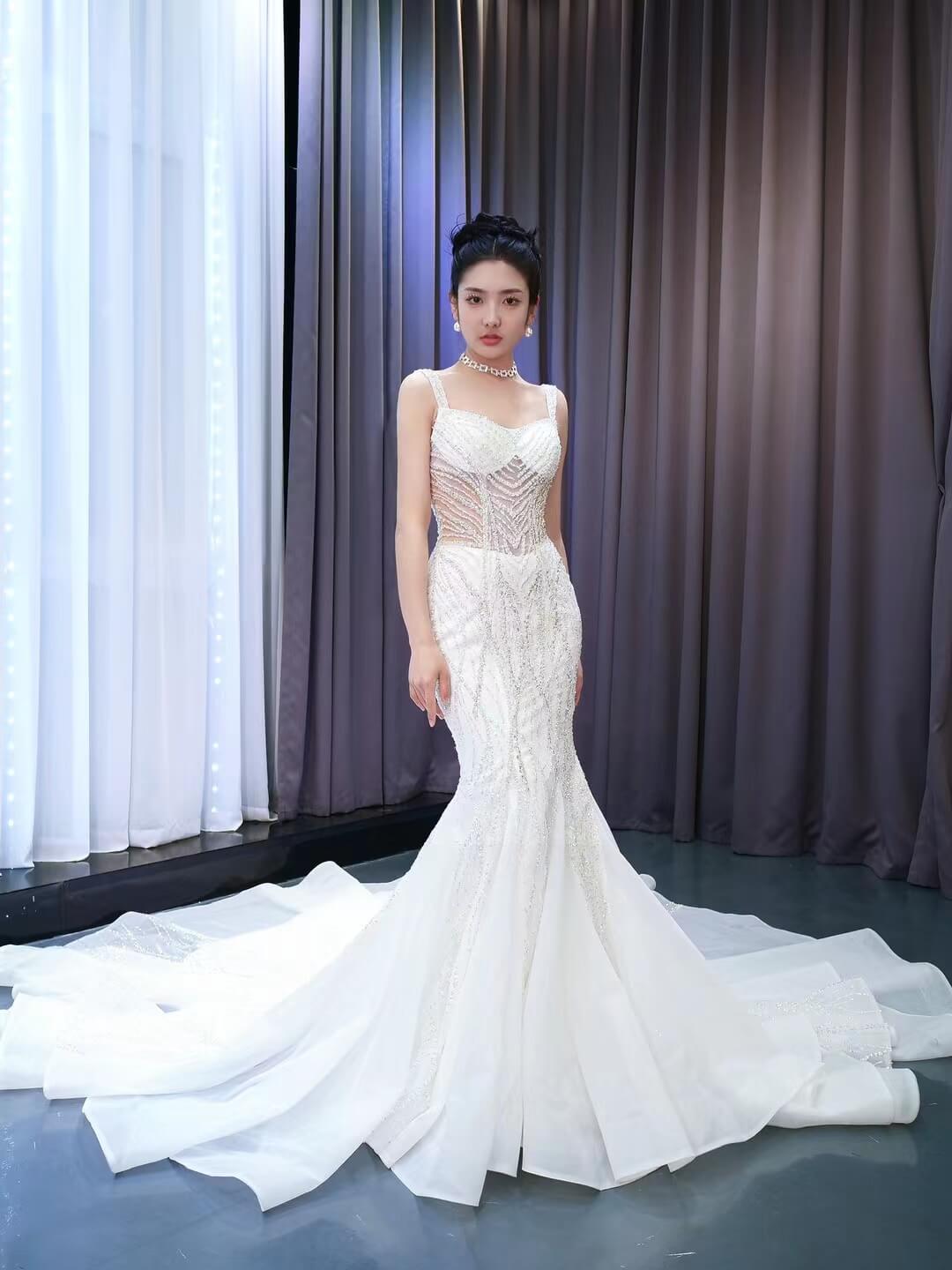 Luxury Beaded Mermaid White Wedding Dresses 222147-wedding dresses 2025 -Viniodress-Ivory-Custom Size-