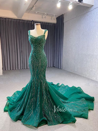 Luxury Beaded Mermaid White Wedding Dresses 222147-wedding dresses 2025 -Viniodress-Green-Custom Size-