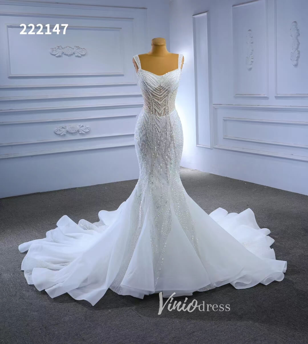 Luxury Beaded Mermaid White Wedding Dresses 222147-wedding dresses 2025 -Viniodress-Green-Custom Size-