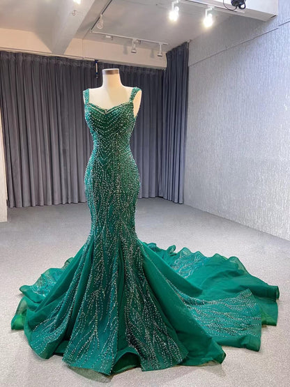 Luxury Beaded Mermaid White Wedding Dresses 222147-wedding dresses 2025 -Viniodress-Green-Custom Size-