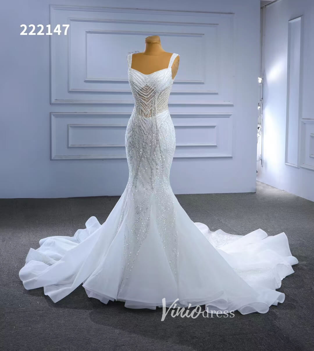 Luxury Beaded Mermaid White Wedding Dresses 222147-wedding dresses-Viniodress-Viniodress