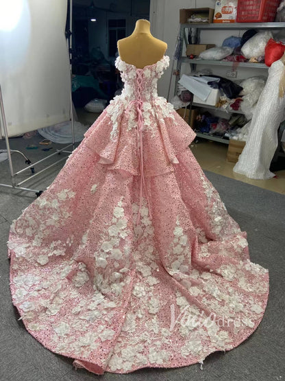 Luxury Beaded Pink Cinderella Ball Gown Sweet 15 Dress 66878 viniodress-Quinceanera Dresses 2025 -Viniodress-Pink-Custom Size-