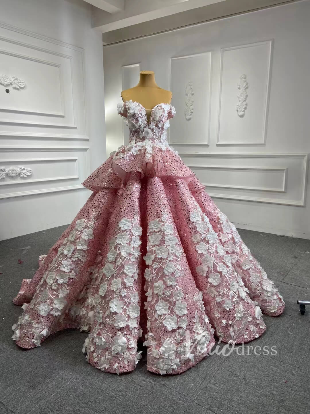 Prom Dress 2025 Luxury Beaded Pink Cinderella Ball Gown Sweet 15 Dress 66878 viniodress-unique Quinceanera Dresses-Pink-Custom Size-Viniodress