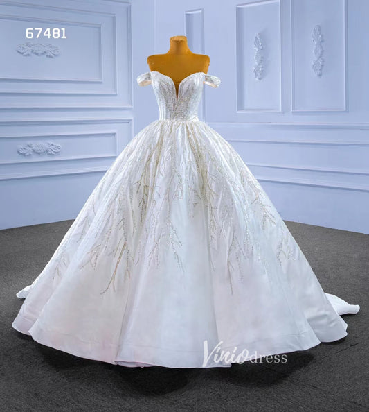 Luxury Beaded Satin Wedding Gown Off the Shoulder 67481-wedding dresses 2025 -Viniodress-Ivory-Custom Size-