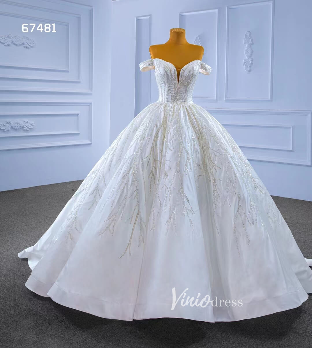 Luxury Beaded Satin Wedding Gown Off the Shoulder 67481 Viniodress Luxury Beaded Satin Wedding Gown Off the Shoulder 67481 Viniodress