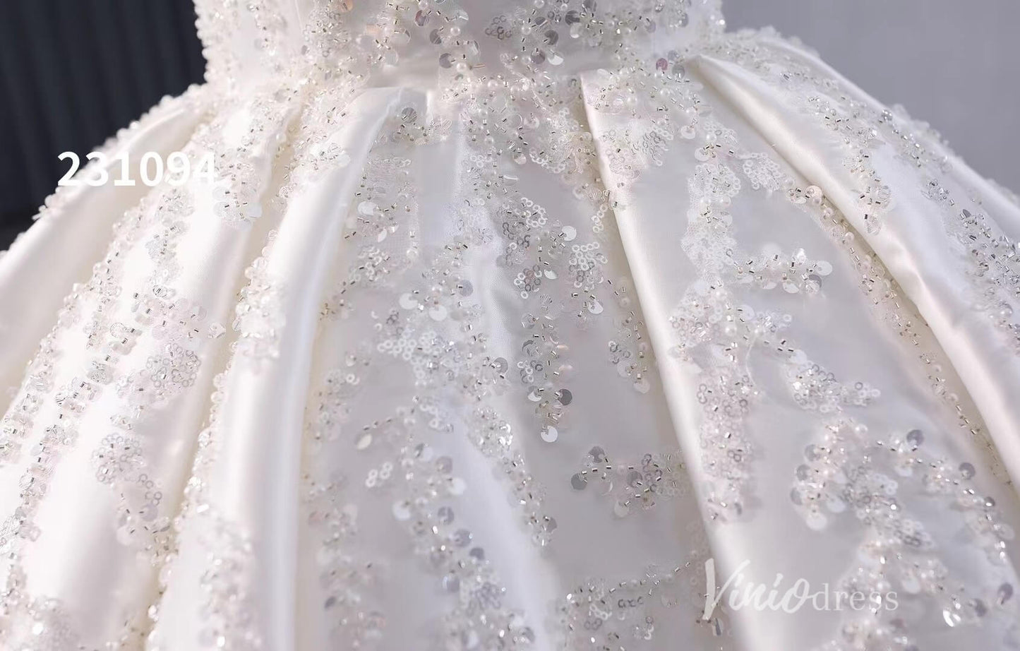 Luxury Beaded Satin Wedding Gowns Strapless Cathedral Bridal Dress W231094-wedding dresses 2025 -Viniodress-Ivory-Custom Size-