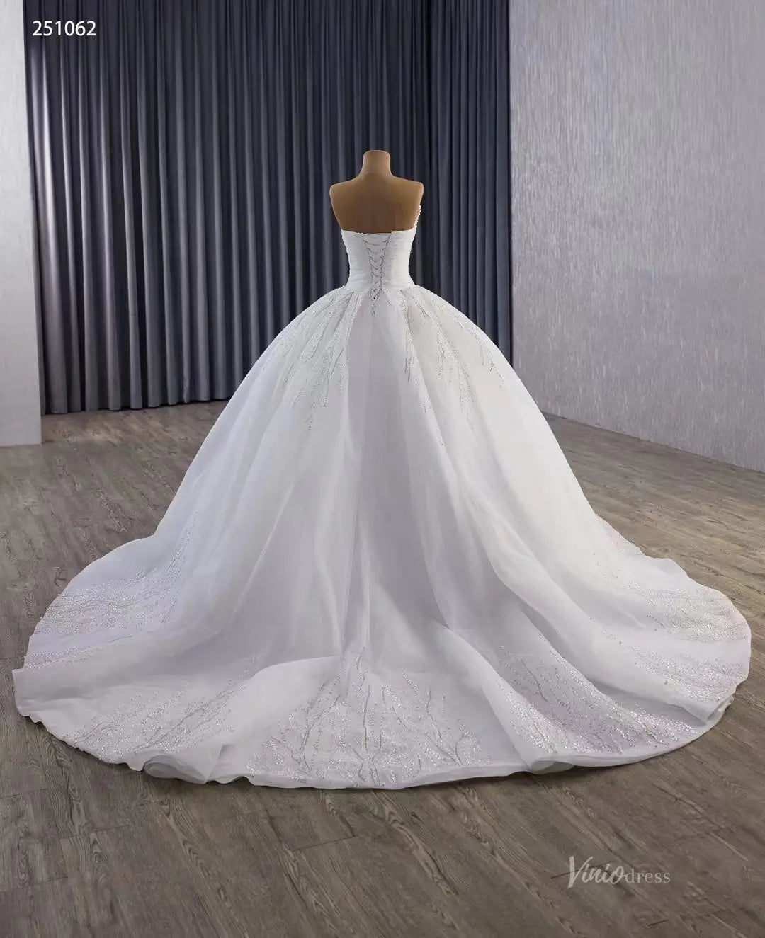 Luxury Beaded Tulle Ball Gown Wedding Dress with Strapless Straight Across Neckline 251062-wedding dresses 2026-Viniodress-Ivory-Custom Size-