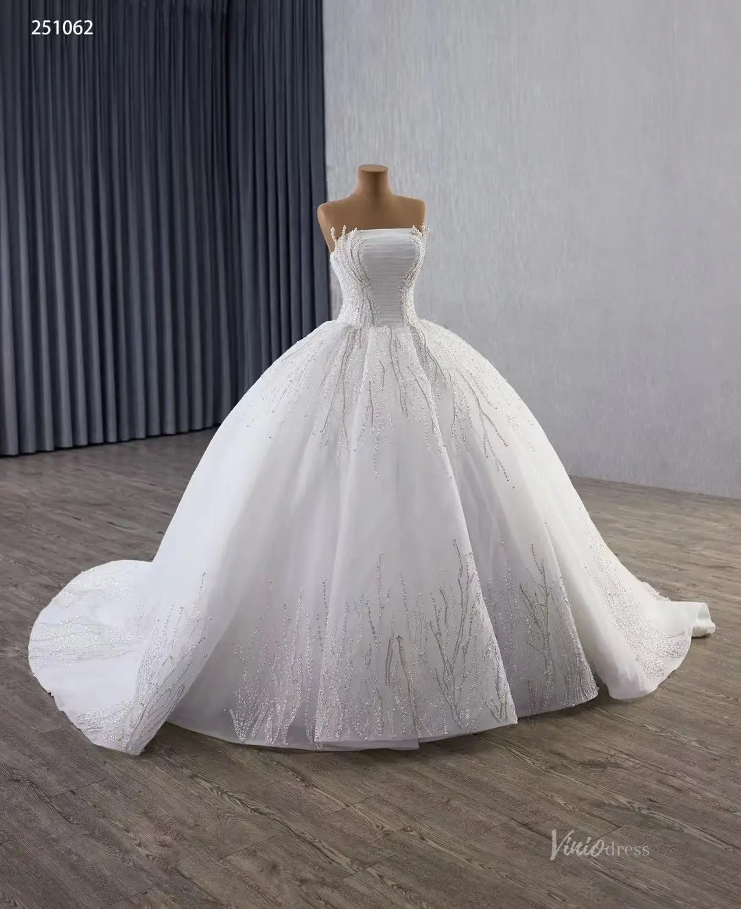 Luxury Beaded Tulle Ball Gown Wedding Dress with Strapless Straight Across Neckline 251062-wedding dresses 2026-Viniodress-Ivory-Custom Size-