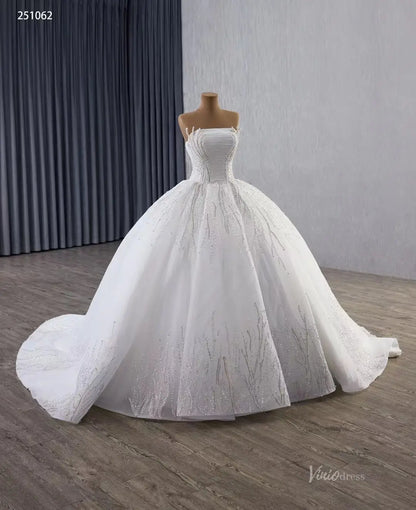 Luxury Beaded Tulle Ball Gown Wedding Dress with Strapless Straight Across Neckline 251062-wedding dresses 2026-Viniodress-Ivory-Custom Size-