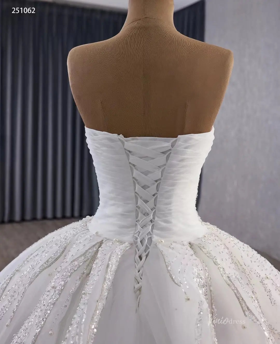 Luxury Beaded Tulle Ball Gown Wedding Dress with Strapless Straight Across Neckline 251062-wedding dresses 2026-Viniodress-Ivory-Custom Size-