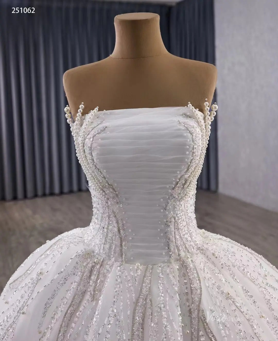 Luxury Beaded Tulle Ball Gown Wedding Dress with Strapless Straight Across Neckline 251062-wedding dresses 2026-Viniodress-Ivory-Custom Size-
