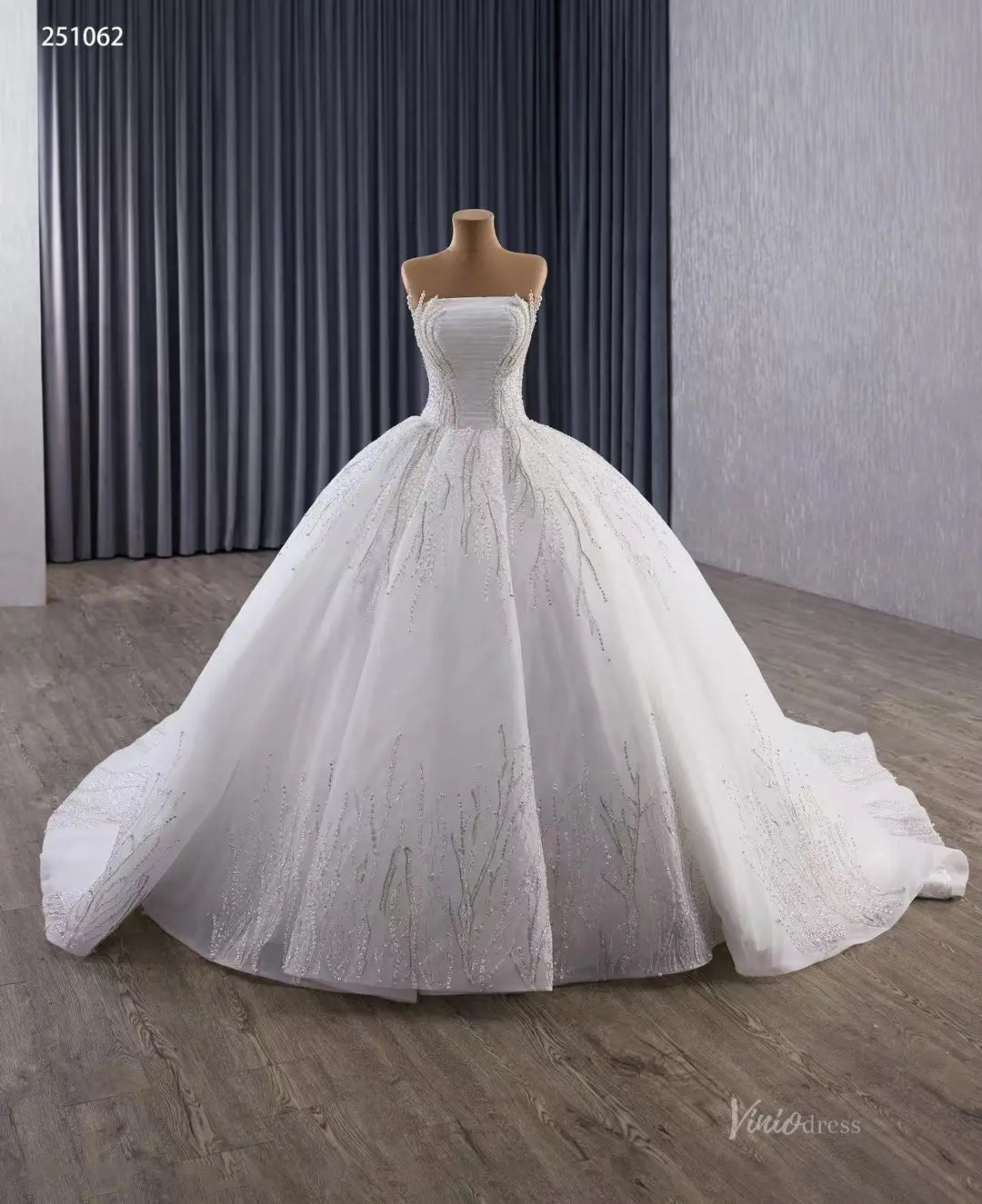 Luxury Beaded Tulle Ball Gown Wedding Dress with Strapless Straight Across Neckline 251062-wedding dresses 2026-Viniodress-Ivory-Custom Size-