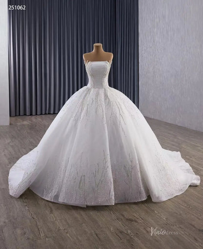 Luxury Beaded Tulle Ball Gown Wedding Dress with Strapless Straight Across Neckline 251062-wedding dresses 2026-Viniodress-Ivory-Custom Size-