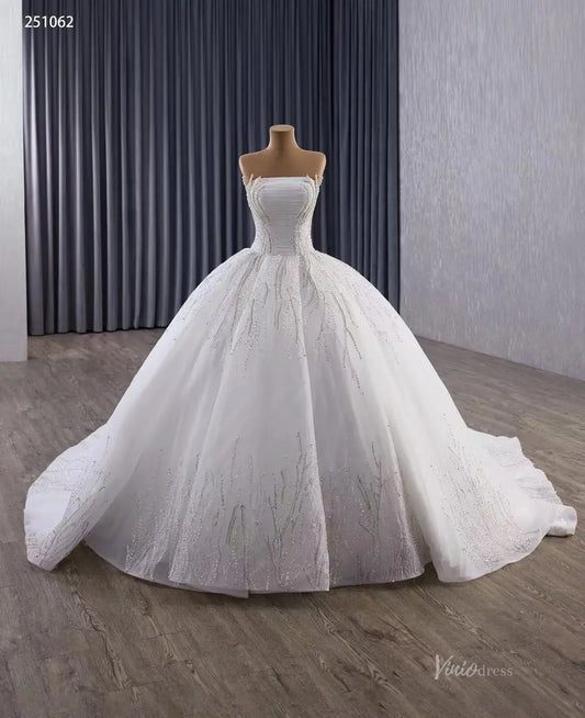Luxury Beaded Tulle Ball Gown Wedding Dress with Strapless Straight Across Neckline 251062-wedding dresses 2026-Viniodress-Ivory-Custom Size-