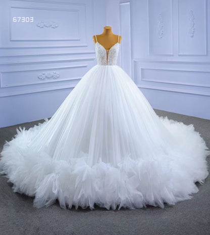 Luxury Beaded Tulle Ball Gown Wedding Dresses with Straps 67303-wedding dresses 2025 -Viniodress-Ivory-Custom Size-
