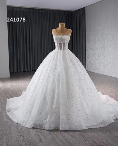 Luxury Beaded Wedding Dresses Sheer Sparkly Ball Gown Quince Dress 241078-wedding dresses 2025 -Viniodress-Ivory-Custom Size-