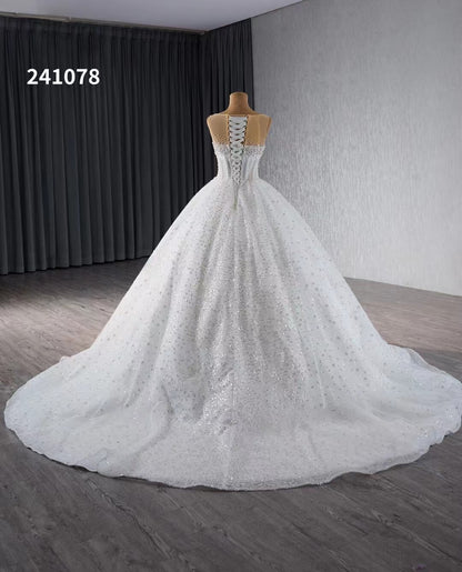 Luxury Beaded Wedding Dresses Sheer Sparkly Ball Gown Quince Dress 241078-wedding dresses 2025 -Viniodress-Ivory-Custom Size-