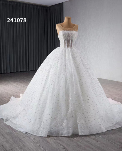 Luxury Beaded Wedding Dresses Sheer Sparkly Ball Gown Quince Dress 241078-wedding dresses 2025 -Viniodress-Ivory-Custom Size-