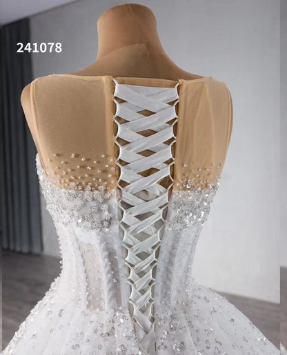 Luxury Beaded Wedding Dresses Sheer Sparkly Ball Gown Quince Dress 241078-wedding dresses 2025 -Viniodress-Ivory-Custom Size-