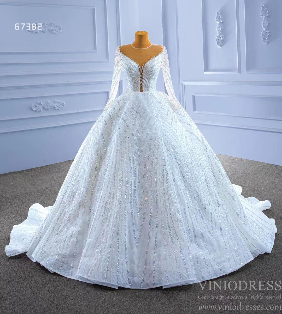 Luxury Beaded Wedding Dresses with Long Sleeves 67382 Viniodress-wedding dresses 2025 -Viniodress-Ivory-Custom Size-