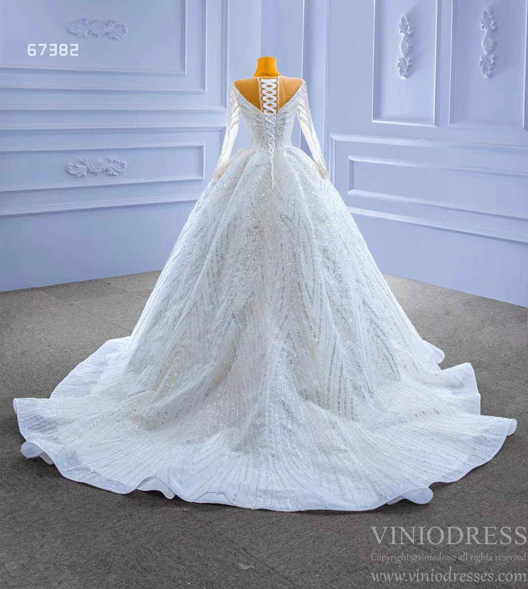 Luxury Beaded Wedding Dresses with Long Sleeves 67382 Viniodress-wedding dresses 2025 -Viniodress-Ivory-Custom Size-