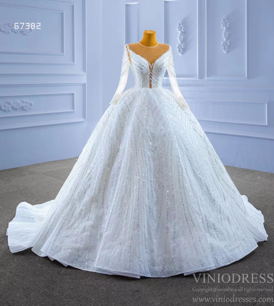 Luxury Beaded Wedding Dresses with Long Sleeves 67382 Viniodress-wedding dresses 2025 -Viniodress-Ivory-Custom Size-