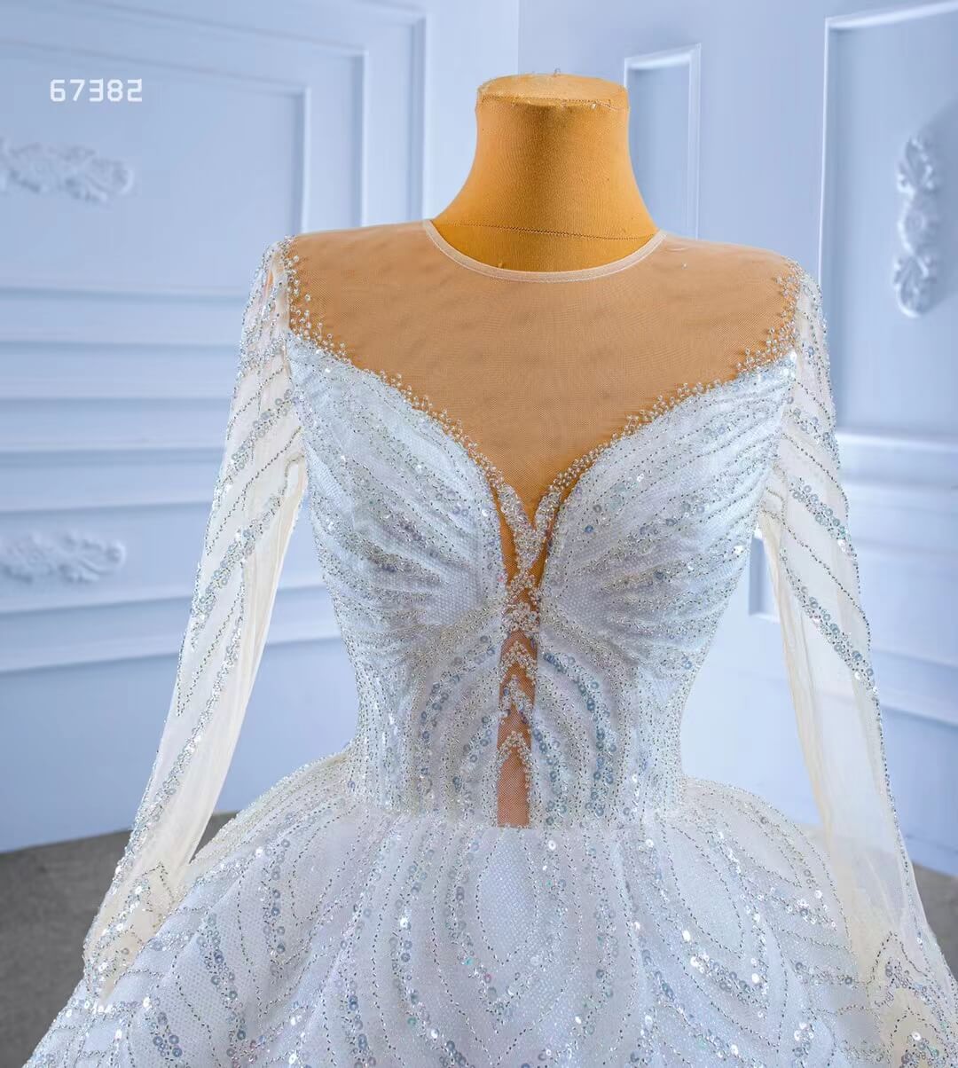 Luxury Beaded Wedding Dresses with Long Sleeves 67382 Viniodress-wedding dresses 2025 -Viniodress-Ivory-Custom Size-