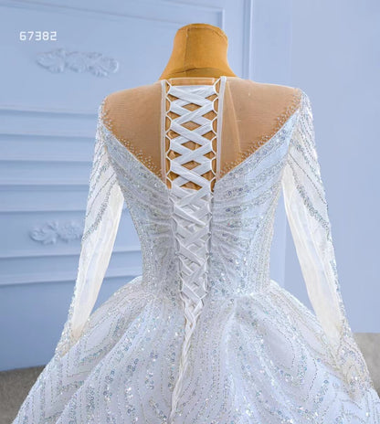 Luxury Beaded Wedding Dresses with Long Sleeves 67382 Viniodress-wedding dresses 2025 -Viniodress-Ivory-Custom Size-
