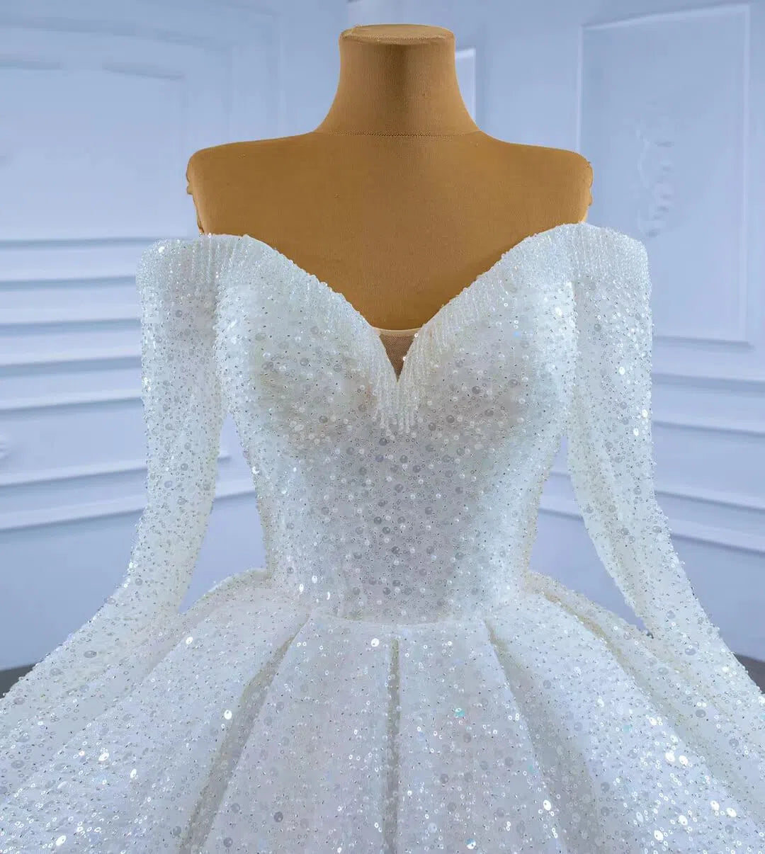 wedding dresses 2025 Luxury Beaded Wedding Gown Off the Shoulder Long Sleeve Wedding Dress 67276-plus size wedding dresses Viniodress-Ivory-Custom Size-