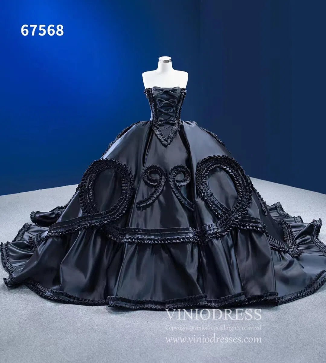Luxury Black Wedding Dresses Strapless Ruffled Satin Ball Gowns 67568-Quinceanera Dresses 2025 -Viniodress-Black-Custom Size-