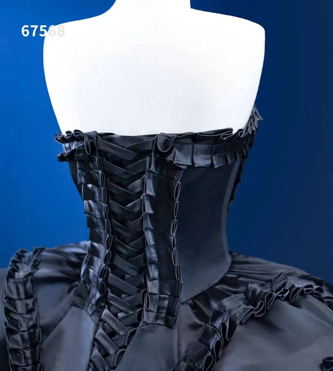 Luxury Black Wedding Dresses Strapless Ruffled Satin Ball Gowns 67568-Quinceanera Dresses 2025 -Viniodress-Black-Custom Size-