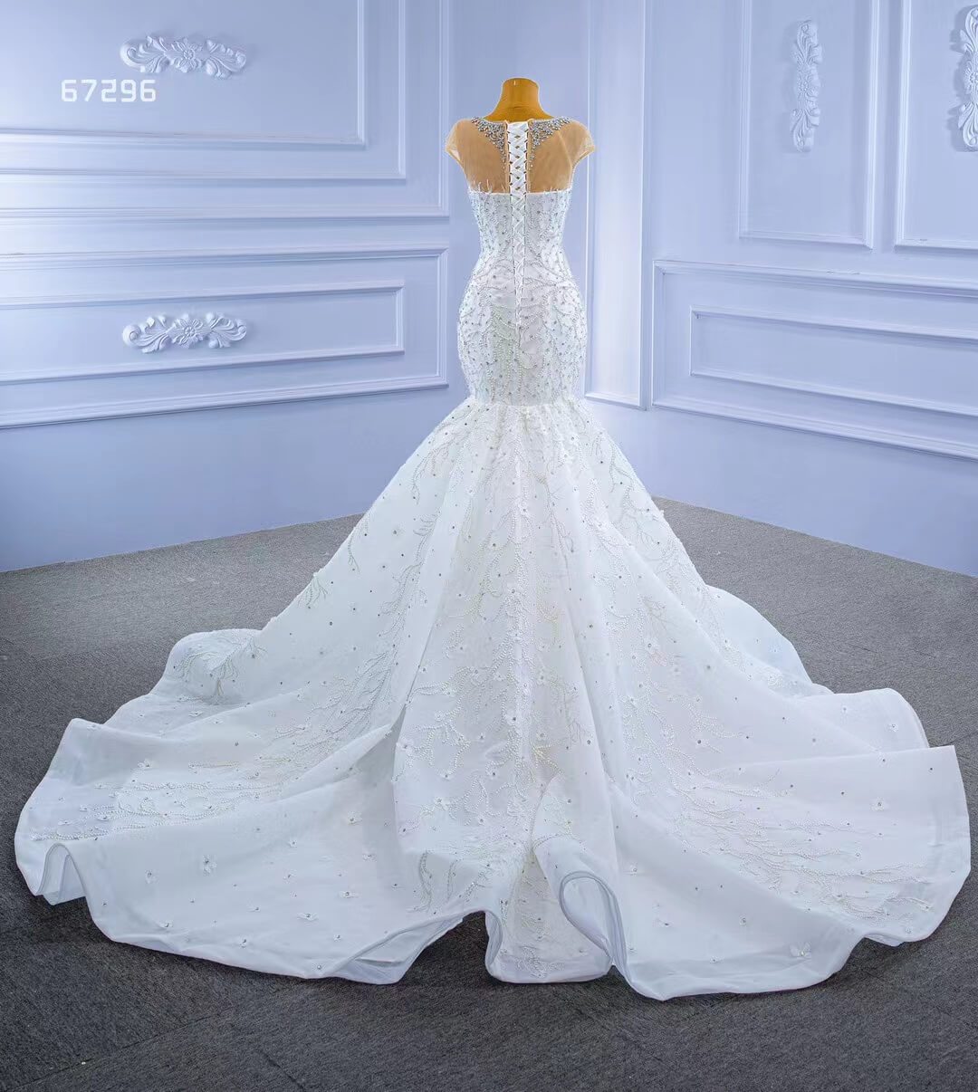 Luxury Cap Sleeve Beaded Mermaid Wedding Dresses 67296-wedding dresses 2025 -Viniodress-As Picture-Custom Size-